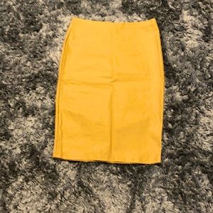 Mustard colored leatherette pencil skirt